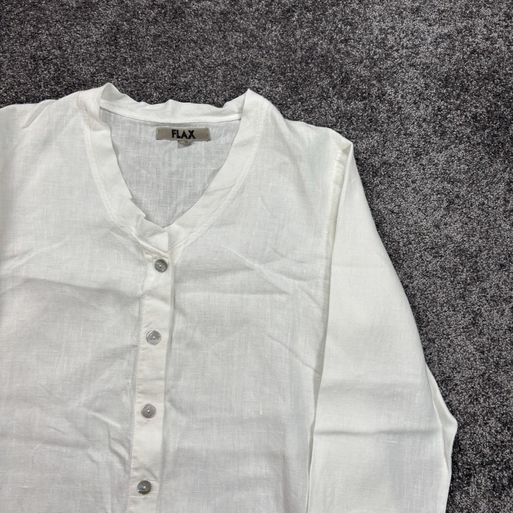 Flax By Jeanne Engelhart Blouse Top Size Small 100% Linen White Woven Button Up - Picture 4 of 12